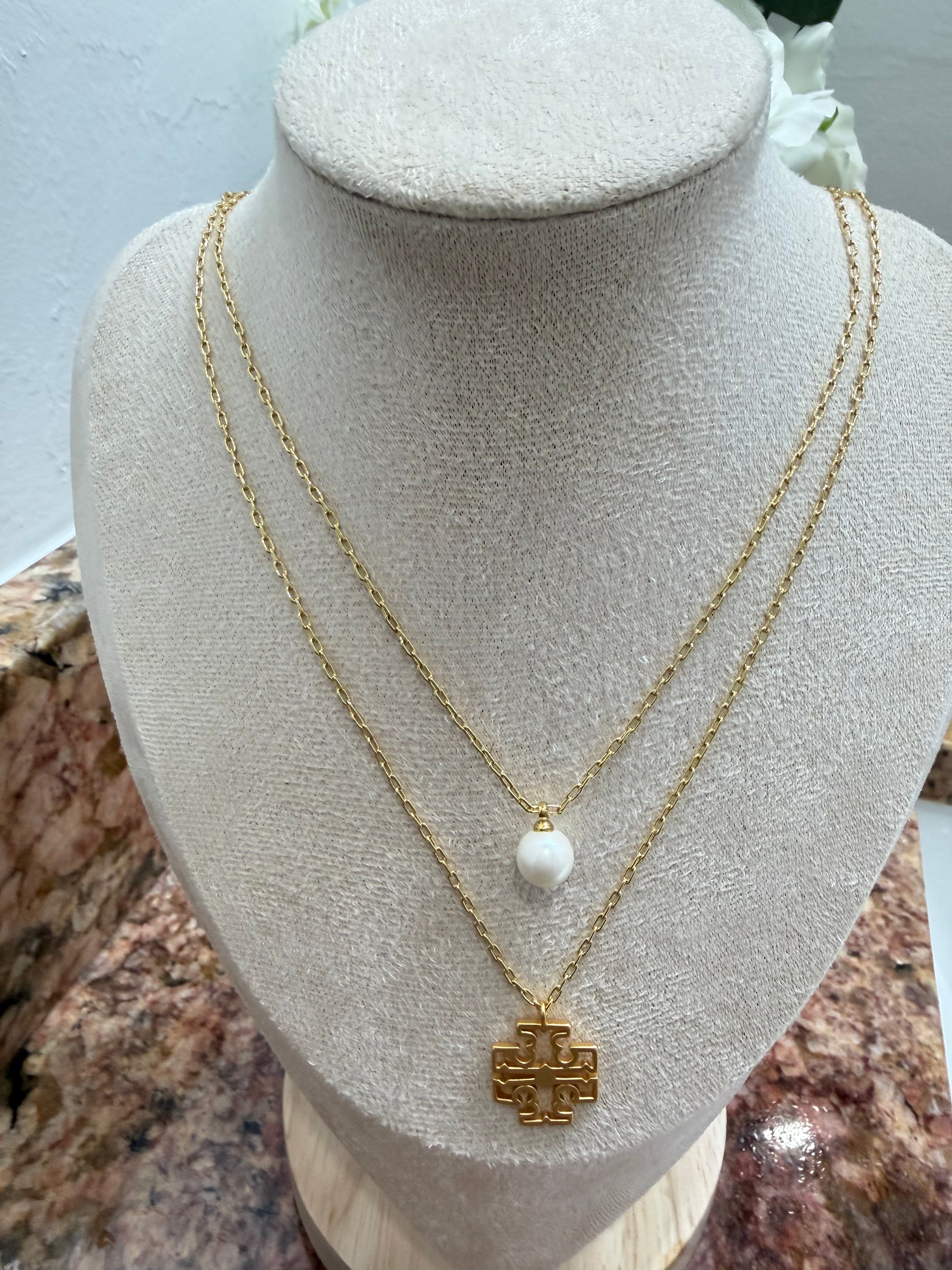 Double TB Pearl Necklace